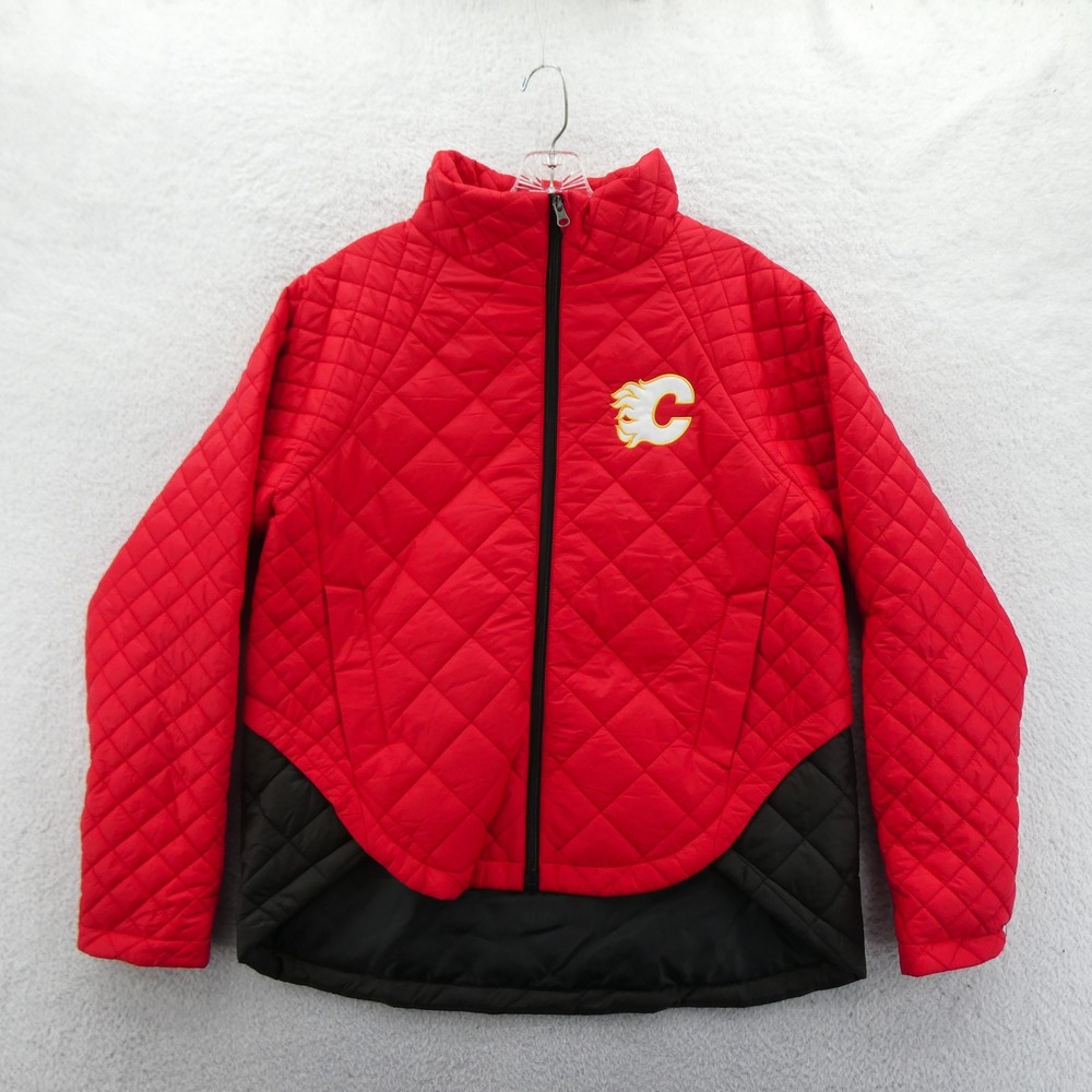 GIII 4Her Jacket Women Medium Calgary Flames Red Black Quilted‎ Full Zip Hockey